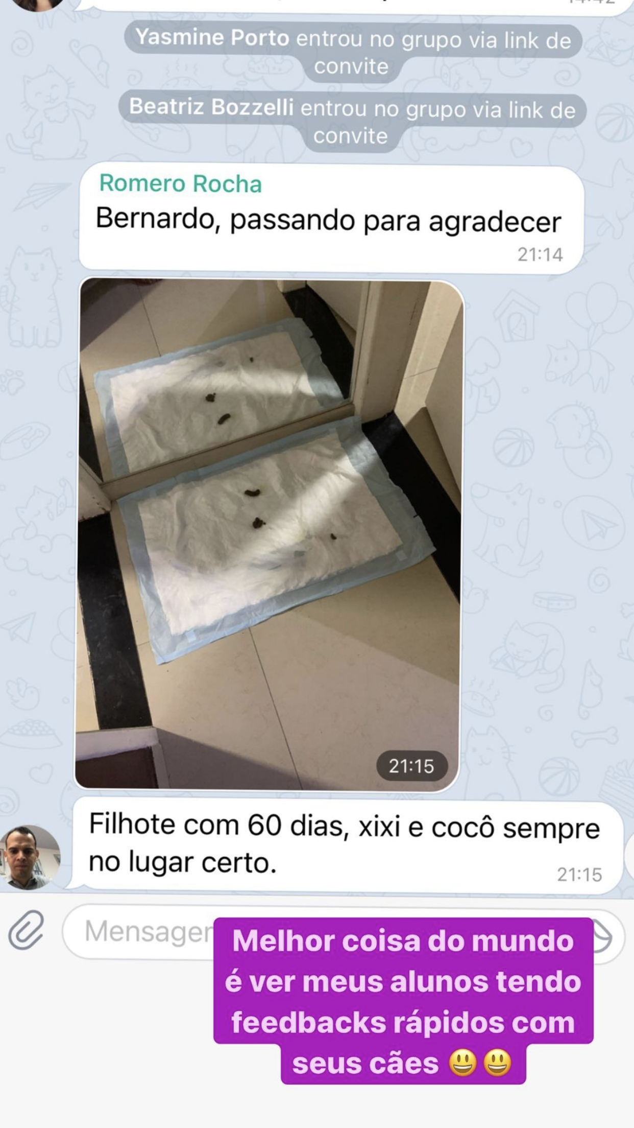 Curso Cão Bem Resolvido depoimento e resultados prints de alunos