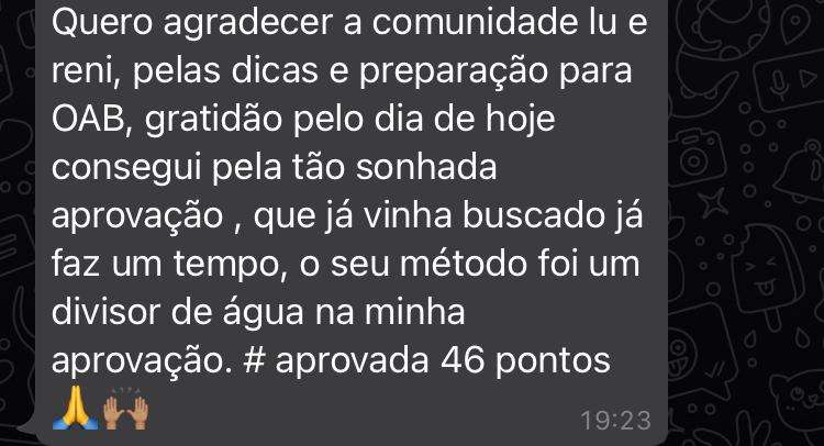 Comunidade OAB Lu e Reni depoimento e resultados prints de alunos