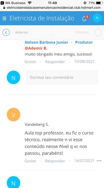 Curso Eletricista Instalador depoimento e resultados prints de alunos