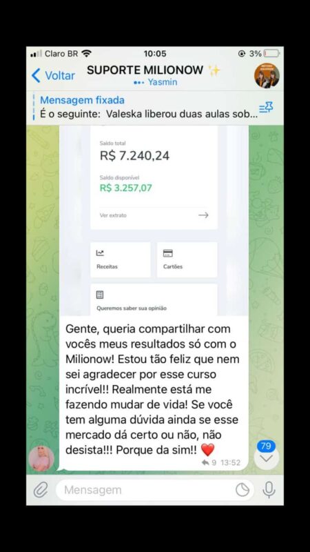 Método Milionow da Valeska Ribeiro depoimento e resultados prints de alunos