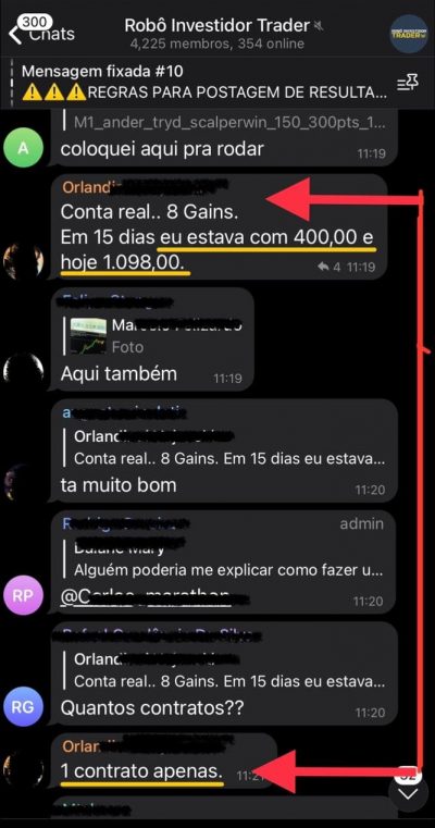 Robô Investidor Trader depoimento e resultados prints de alunos