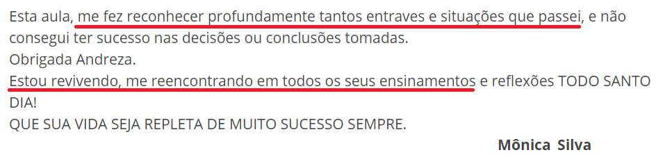 Todo Santo Dia da Andreza Carício depoimento e resultados prints de alunos