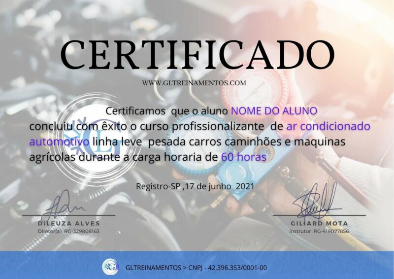 Curso de Ar Condicionado Automotivo (Linha Leve e Pesada) certificado mec valido