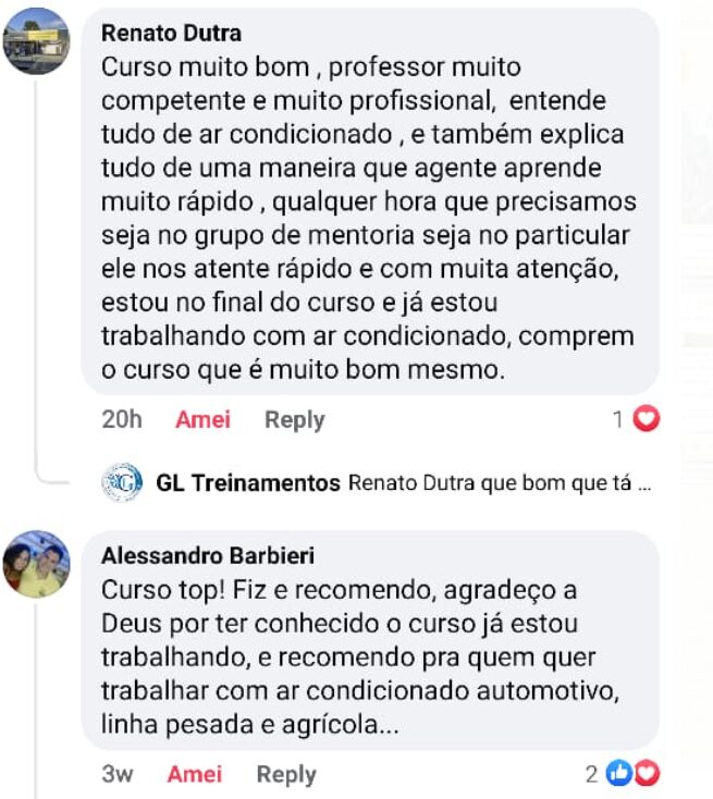 Curso de Ar Condicionado Automotivo (Linha Leve e Pesada) depoimento e resultados prints de alunos