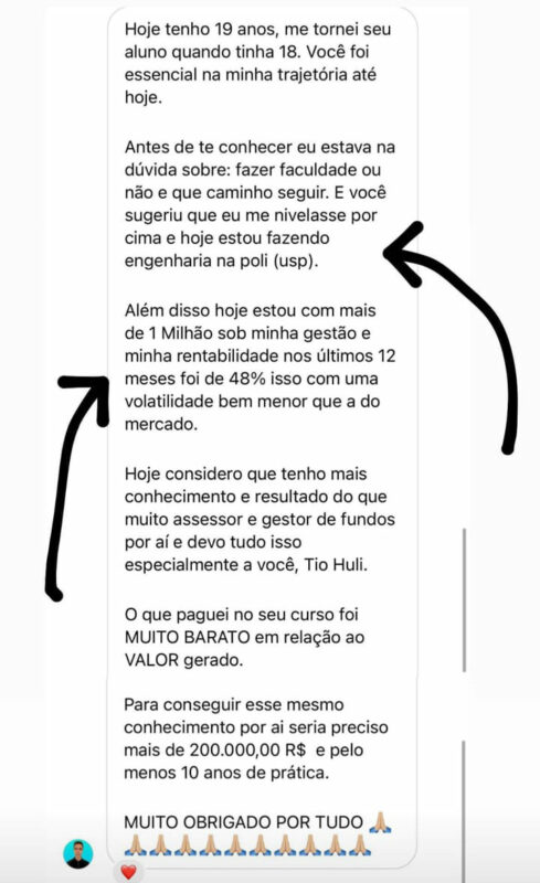 InvestClub do Tio Huli depoimento e resultados prints de alunos