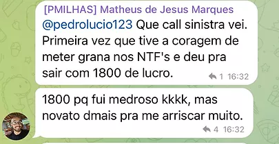 Mentoria NFT Alpha depoimento e resultados prints de alunos