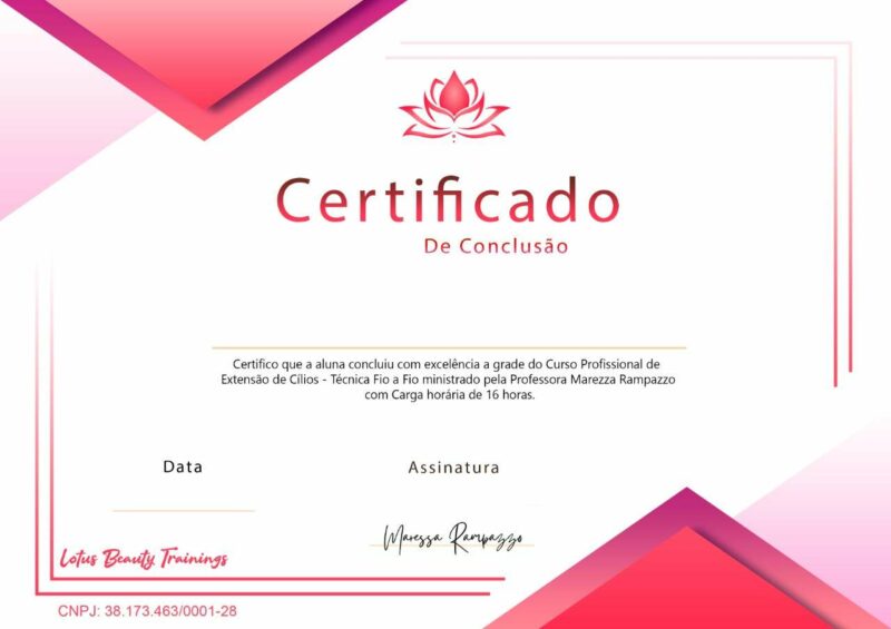 Curso de Cílios Fio a Fio Lotus certificado mec valido