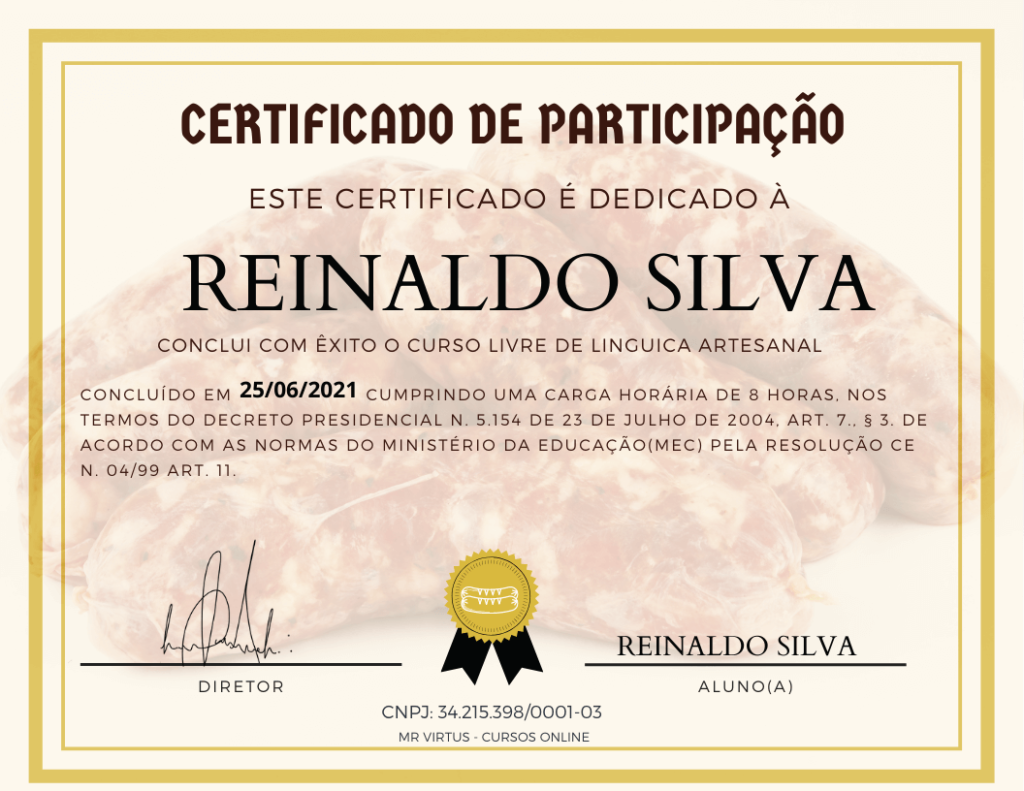 Curso de Linguiça Artesanal certificado mec valido