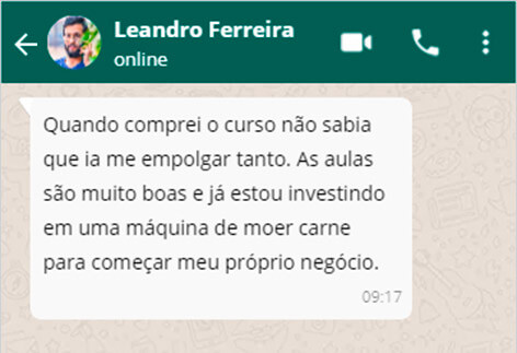 Curso de Linguiça Artesanal depoimento e resultados prints de alunos