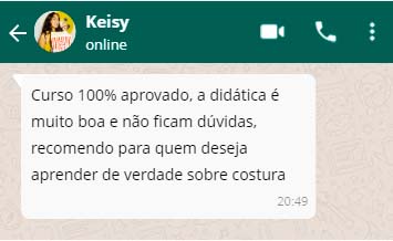 Curso Escola da Costura depoimento e resultados prints de alunos