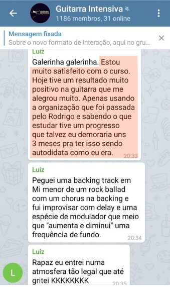 Curso Guitarra Intensiva depoimento e resultados prints de alunos