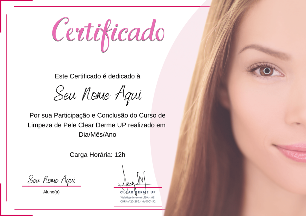 Curso Limpeza de Pele Clear Derme Up certificado mec valido