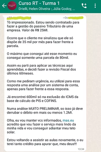 Imersão Tributos Indiretos depoimento e resultados prints de alunos