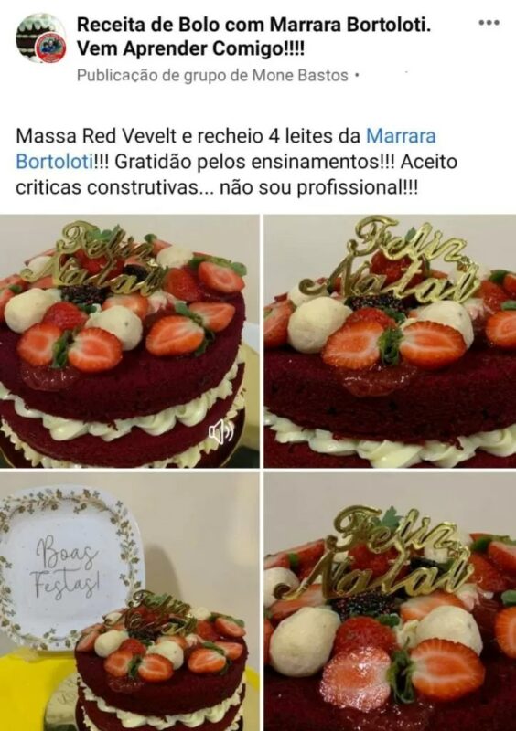 Apostila Bolos de Vitrine da Marrara Bortoloti depoimento e resultados prints de alunos