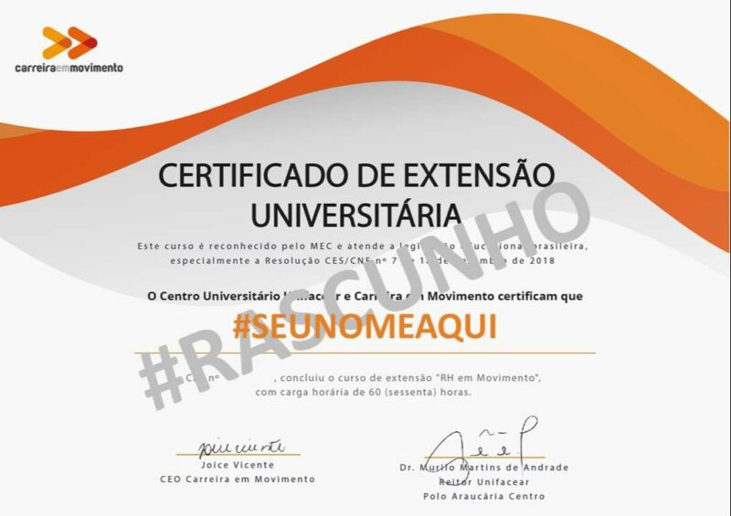 Curso RH em Movimento certificado mec valido