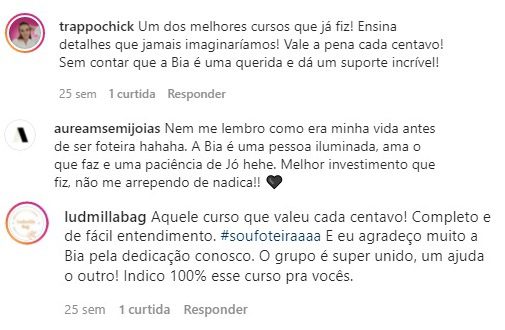 Curso Foteiros de Sucesso depoimento e resultados prints de alunos