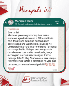 Curso Manipule 5.0 da AB Consultoria Farmacêutica depoimento e resultados prints de alunos