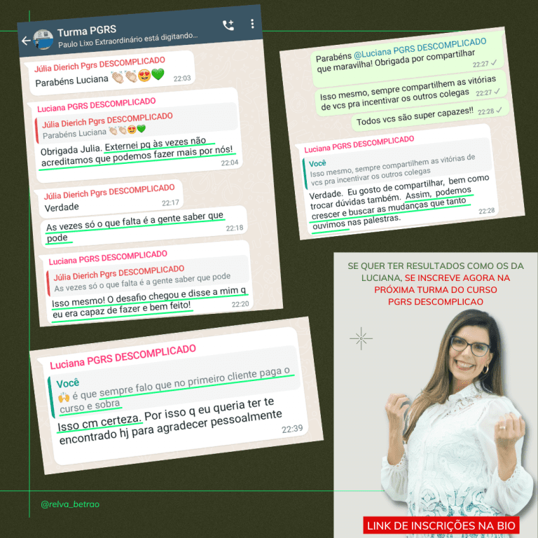Curso PGRS Descomplicado depoimento e resultados prints de alunos