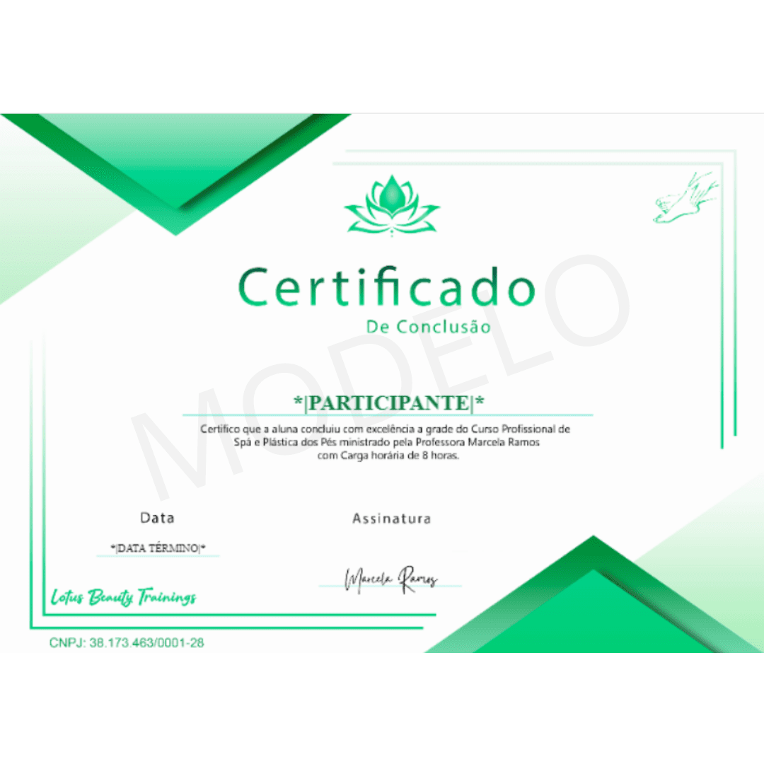 Curso Spa e Plástica dos Pés da Lotus certificado mec valido