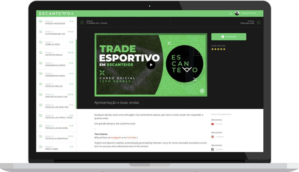 Curso EscanTevo de Trade Esportivo em Escanteios funciona mesmo