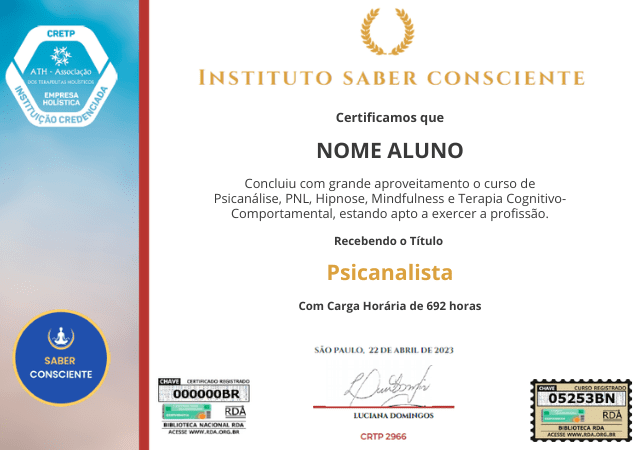 Formação em Psicanálise do Instituto Saber Consciente certificado mec valido