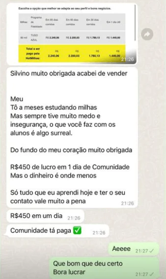 Clube Milhas do Silvino Toiti depoimento e resultados prints de alunos