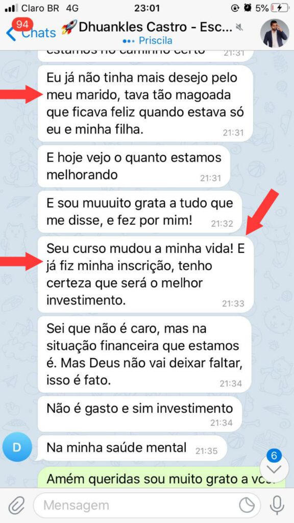 Curso 5 Dias para Salvar seu Casamento depoimento e resultados prints de alunos