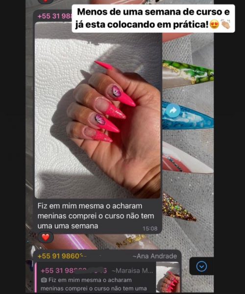 Curso Alongamento de Unhas 10 em 1 - Digital Nails depoimento e resultados prints de alunos