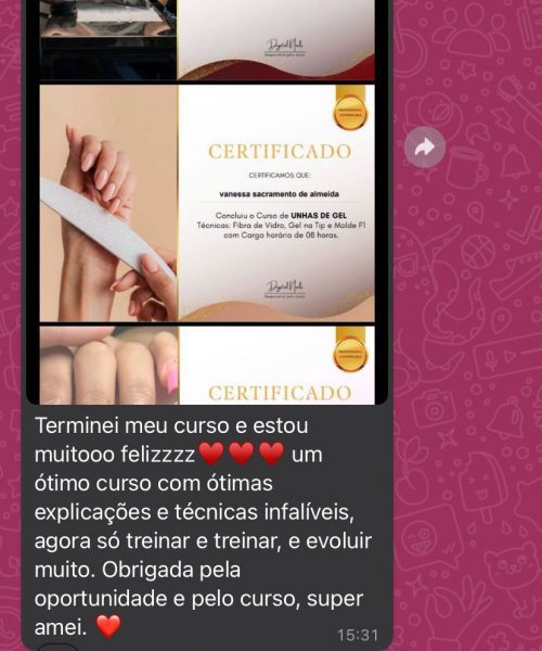 Curso Alongamento de Unhas 10 em 1 - Digital Nails depoimento e resultados prints de alunos