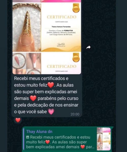 Curso Alongamento de Unhas 10 em 1 - Digital Nails depoimento e resultados prints de alunos