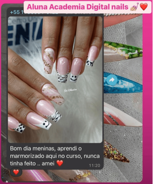 Curso Alongamento de Unhas 10 em 1 - Digital Nails depoimento e resultados prints de alunos