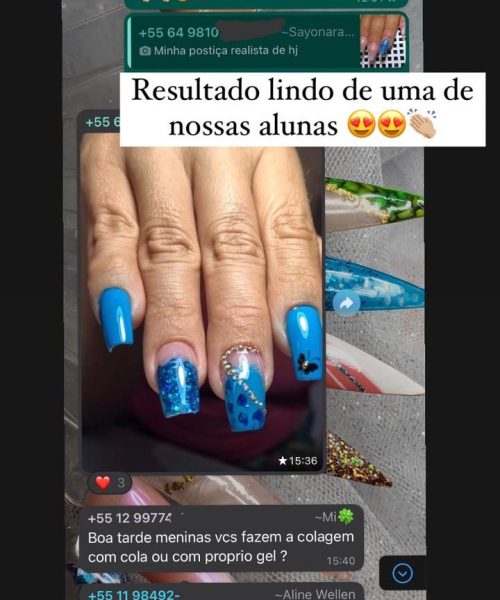 Curso Alongamento de Unhas 10 em 1 - Digital Nails depoimento e resultados prints de alunos