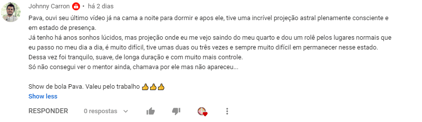 Curso de Projeção Astral do Canal do Pava depoimento e resultados prints de alunos