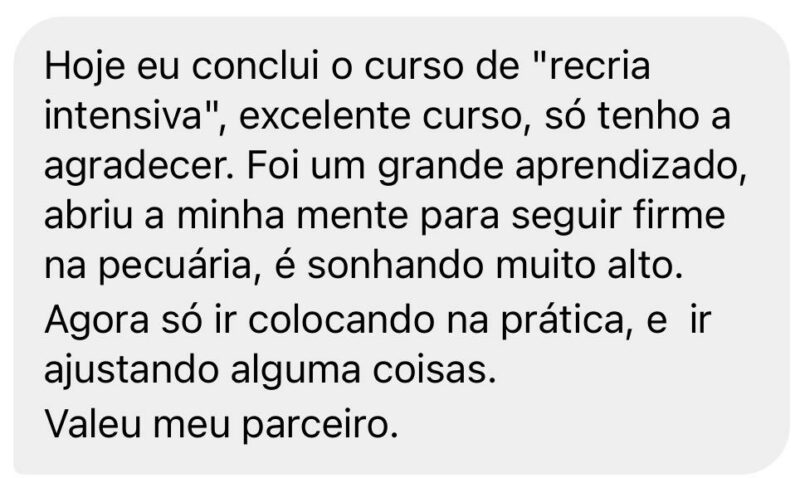 Curso Recria Intensiva depoimento e resultados prints de alunos