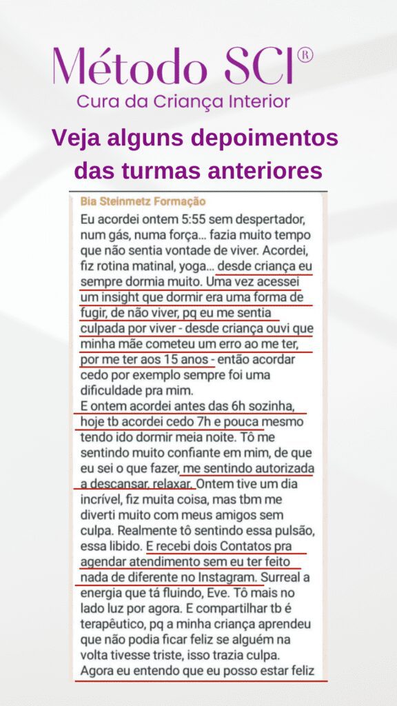 Formação Método SCI® - Cura da criança interior depoimento e resultados prints de alunos