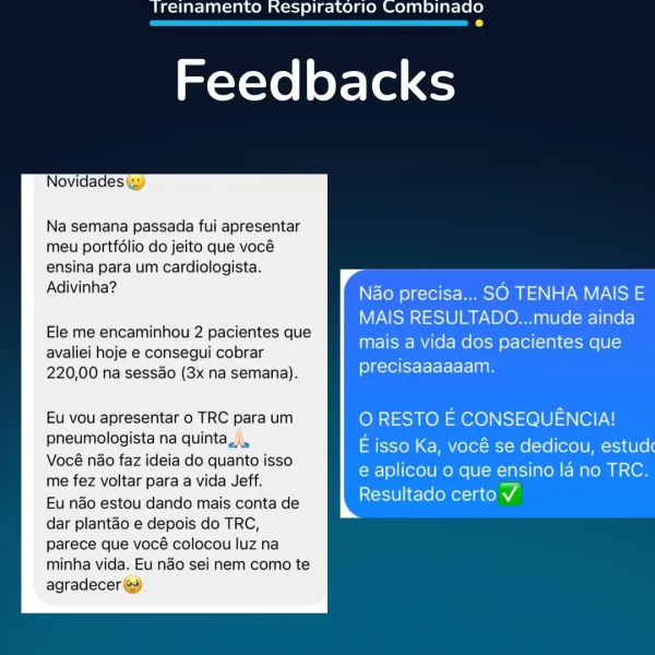 Método TRC: treinamento respiratório combinado para fisioterapeutas depoimento e resultados prints de alunos