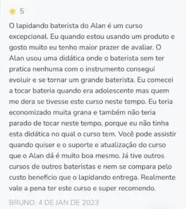 Curso Lapidando Bateristas 2.0 depoimento e resultados prints de alunos