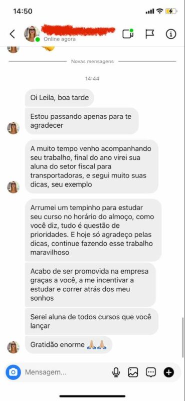 Curso Setor Fiscal para Transportadoras de Cargas depoimento e resultados prints de alunos