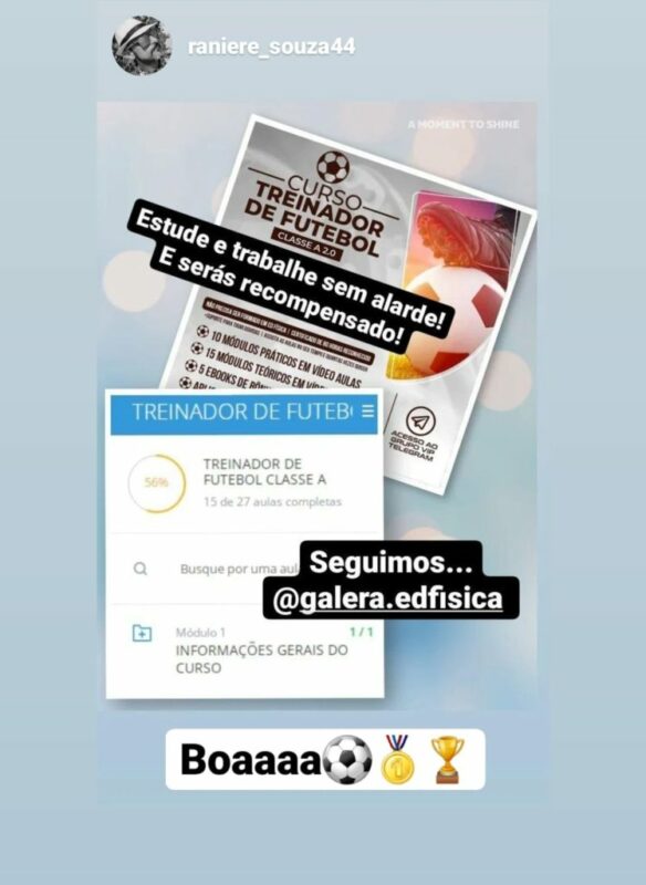 Curso Treinador de Futebol Classe A 3.0 depoimento e resultados prints de alunos