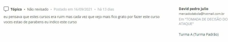 Curso Treinador de Futebol Classe A 3.0 depoimento e resultados prints de alunos