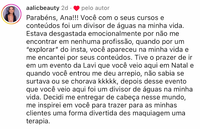 Curso Aperfeiçoamento em Maquiagem da Ana Veiga depoimento e resultados prints de alunos