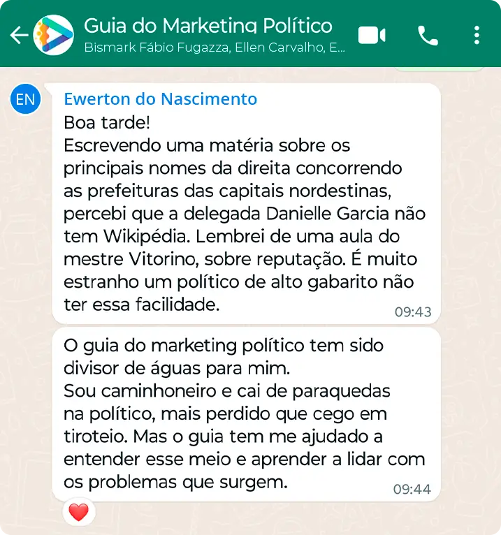 Guia do Marketing Político depoimento e resultados prints de alunos