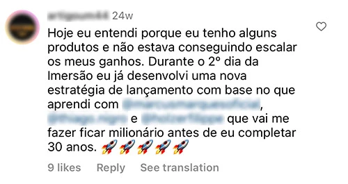 Imersão Million do Wendell Carvalho depoimento e resultados prints de alunos