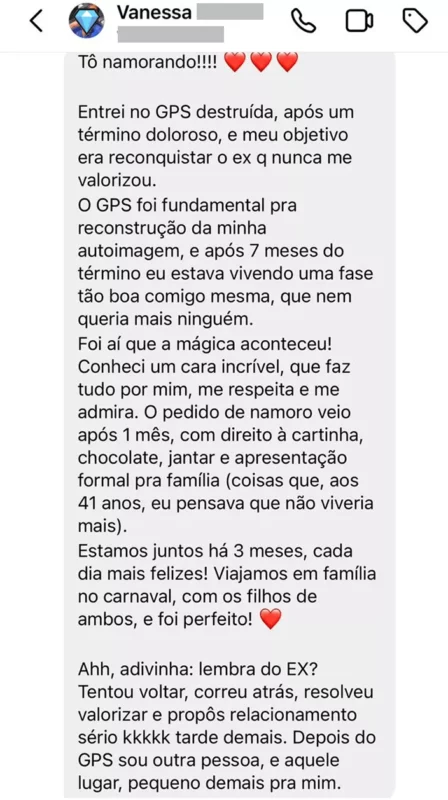 Curso GPS DO AMOR depoimento e resultados prints de alunos