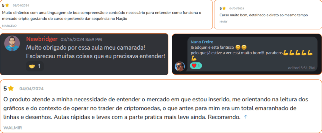 Curso Do Zero ao Investidor Cripto depoimento e resultados prints de alunos