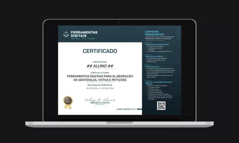Curso Ferramentas Digitais para Elaboração de Sentenças, Votos e Despachos certificado mec valido