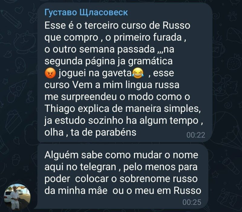 Curso de Russo Fluência Incondicional depoimento e resultados prints de alunos
