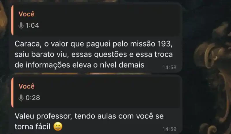 Curso Missão 193 depoimento e resultados prints de alunos