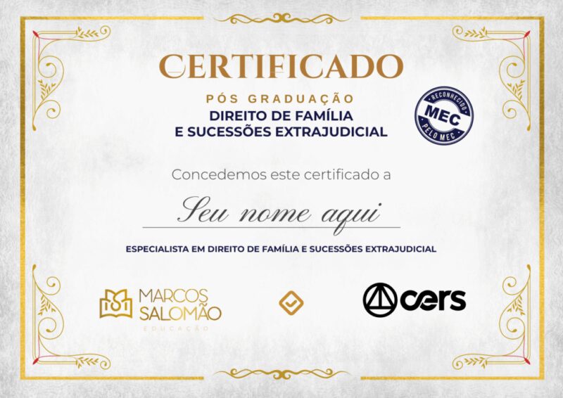Pós-Graduação em Direito de Família e Sucessões Extrajudicial certificado mec valido