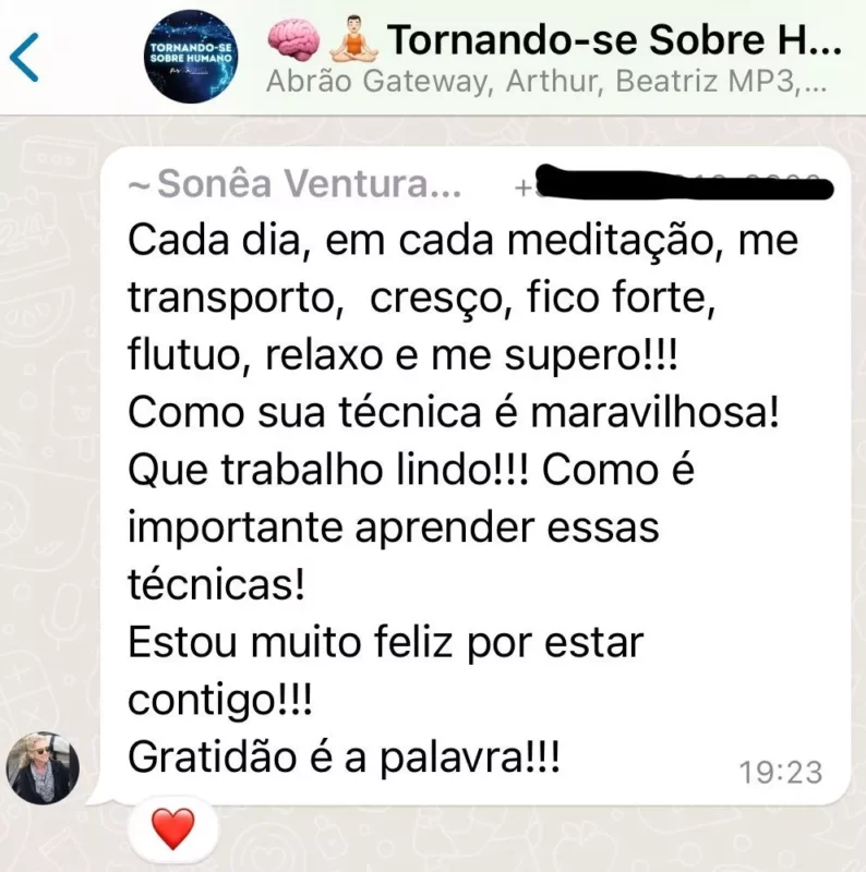 Tornando-se Sobre Humano: Retiro Progressivo Online depoimento e resultados prints de alunos